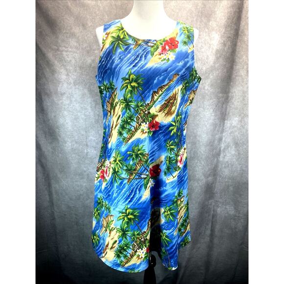 Hilo Hattie Dresses & Skirts - Vtg Hilo Hattie The Hawaiian Original Blue Sun Dress Women Sz L/G Tropical USA
